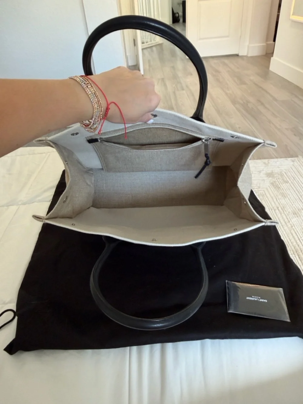 Saint Laurent Rive Gauche Canvas Tote - Cream & Black - Picture 2 of 2